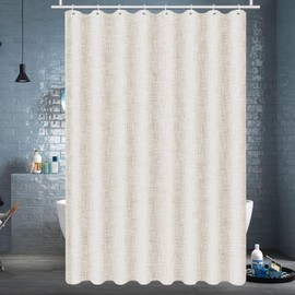 Homxi Anti-Mould Shower Curtain 100 x 200 cm Beige Shower Curtains with Weight Shower Curtain Textile Washable Imitation Linen Plain Shower Curtains for Bathtubs with 12 Shower Curtain Rings