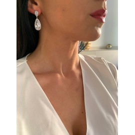 ONDEGO® Zirkonia SILBER Tropfen Strass Ohrringe Glitzer Ohrhänger Schmuck Creolen lang Geschenk XXL lang