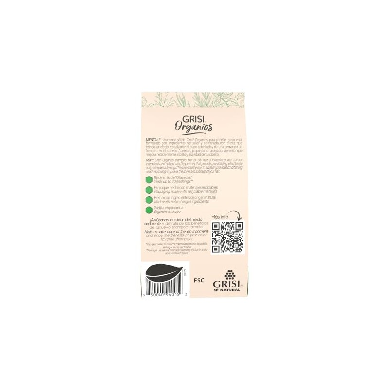 Shampoo Sólido con Menta para Cabello Graso, 75gr