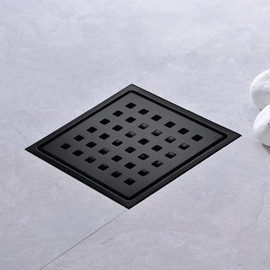HAMOLER Desagüe de Piso de Ducha Cuadrado de 6 Pulgadas, Drenaje de Piso de Balcón de Acero Inoxidable SUS304 con Rejilla Extraíble, Negro Mate