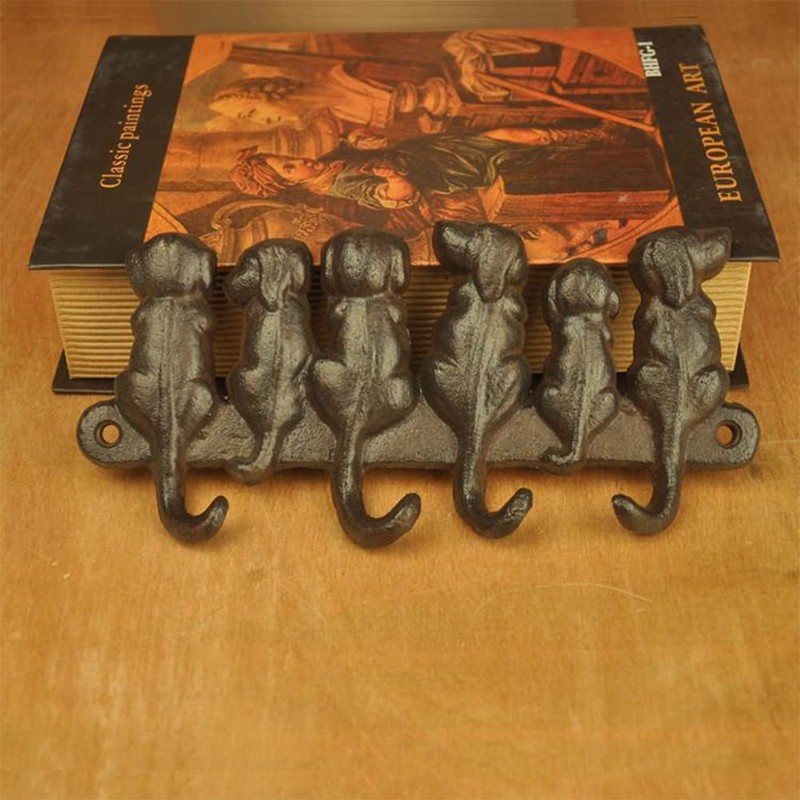 Eastlion Six Dog Four Key Hooks Antique Rust Iron