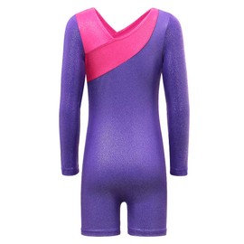ZNYUNE One-pieceGirls Gymnastic Long Sleeve Leotards Sparkle Dancing Athletic Ballet Unitards for 3-12 Years Purple 150
