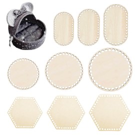 Minging Wooden Crochet Bag Base Made of Wood Crochet Basket Base Hollow Crochet Basket Base for DIY Basket Weaving for Home Decoration Natural Wood Basket Base 10/15/20 cm Pack of 9