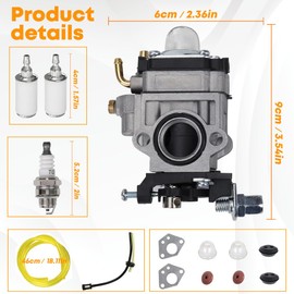 Carburettor for Brush Cutter 52cc 49cc 47cc 43cc 40cc Replacement Carburetor Repair Kit with Gasket, Hose, Spark Plug and Gas Filter