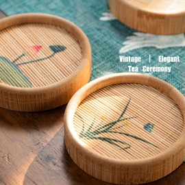 GCFTIFF 3pcs Bamboo Coaster for Drinks Cup Mats Dining Table Coasters Household Drink Cup-Water-Resistant Coffee Drink Cup Coasters for Housewarming Gift Home Decor