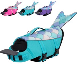cyeollo Dog Life Jacket Reflective Mermaid Dog Life Vest for Swimming Boating, High Buoyancy Pet Life Preserver Lightweight Small Medium Large Dog Lifejackets with Front Float, Blue M