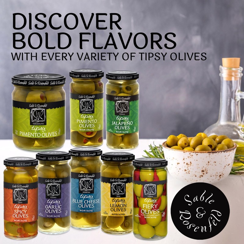 Tipsy Green Olives Stuffed with Blue Cheese - Large Cocktail