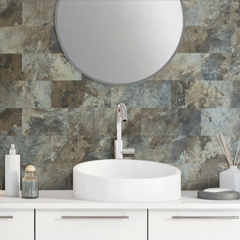 AULIGET 20-Piece Beige & Brown Slate Peel and Stick Backsplash