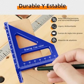 Regla triangular de inglete de aleación de aluminio de 45/90 grados，Regla de medición multiángulo 3D，transportador cuadrado de carpintería，herramienta