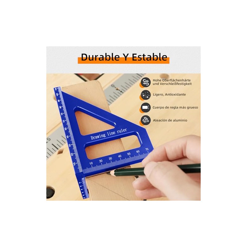 Regla triangular de inglete de aleación de aluminio de 45/90
