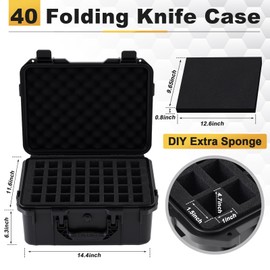 Bucherry 40 Folding Knife Case Waterproof Pocket Knife Holder Hard Sided Knives Storage Box Lockable Protective Travel Storage Organizer for Folding Knives Collection