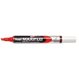 Pentel Maxiflo Dry Wipe Slim Chisel Tip Marker - Red (Pack of 12)