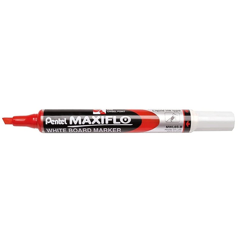 Pentel Maxiflo Dry Wipe Slim Chisel Tip Marker - Red