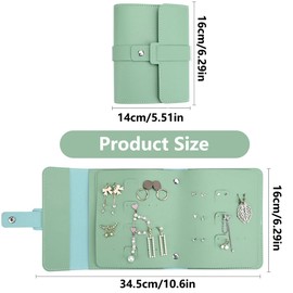 Book-shaped Jewellery Storage Bag, Travel Jewellery Organiser, Earring Organiser Holder, Multifunctional Portable PU Leather Storage Bag for Girls and Women, Foldable Design (Green)