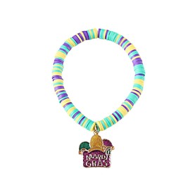 QRH Mardi Gras Clay Bracelets Carnival Bangles Charm Mask Pendant Stretch Bracelet for Women Holiday Outfit Accessories Jewelry -Style 1