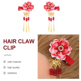 minkissy 1 Pair Japanese Style Hair Clips Tassel Flower Kimono Traditional Hairpins Barrette Hair Clamp Bride Hanfu Accessory for Womens Girls (Red)