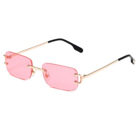 Ggpyyon Rimless Rectangle Sunglasses for Women Men,Retro Frameless Eyewear Sun Glasses(Gold/Pink)