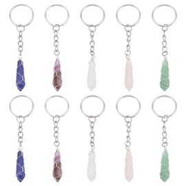 CRAFTYMELODY 5 Color Crystal Stone Keychain 10Pcs Hexagonal Quartz Pendants Purse Charms Key Chain Pendant for Handbag Wallet Backpack Bag Charms Car Keychain Accessory Decoration Gift Idea for Women