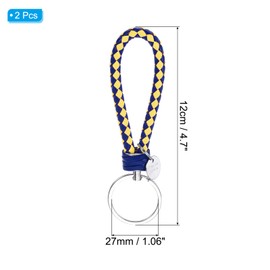 PATIKIL Braided Leather Keychain with Stainless Steel Key Ring Sleeve, 2 Pack PU Woven Wristlet Lanyard Strap Fob Keyring Holder for Car Bag Wallet Pendant, Yellow Sapphire Blue