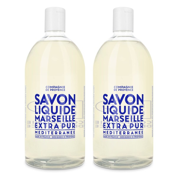 Compagnie de Provence Savon de Marseille Extra Pure Liquid Soap - Mediterranean Sea - Bulk 67.6 Fl Oz Plastic Bottle Refill