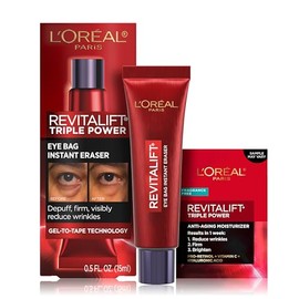 L'Oréal Paris Revitalift Triple Power Eye Bag Instant Eraser, Tratamiento para tensar los ojos para eliminar bolsas al instante, 0.5 oz + Muestra de H
