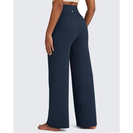 G4Free Women Fleece Lined Pants Winter Thermal Work Pants Wide Leg Sweatpants Lounge Work Causal Pants with Pockets Warm Trousers (Navy Blue,XXL,31")