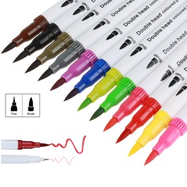 Watercolor Marker Pen Set Dual Head Water Based Drawing Soft Brush Fineline Tip Color Pen for Kid Adult Coloring Painting Renderings Art Manga Comic Calligraphy Animation 12 Pack