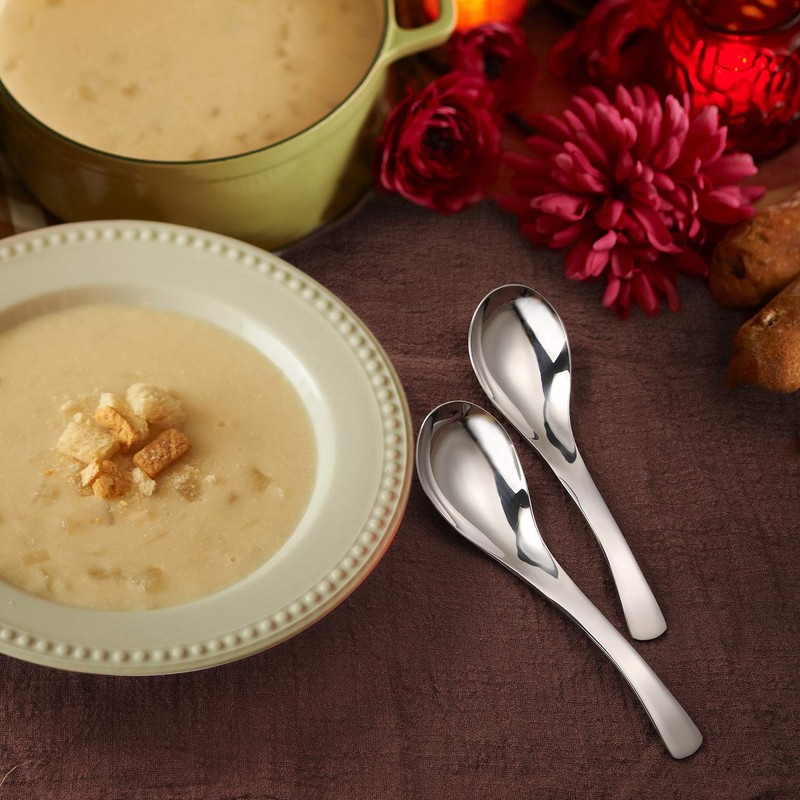 HIWARE Thick Heavy-weight Soup Spoons, High Grade Stainless Steel Soup