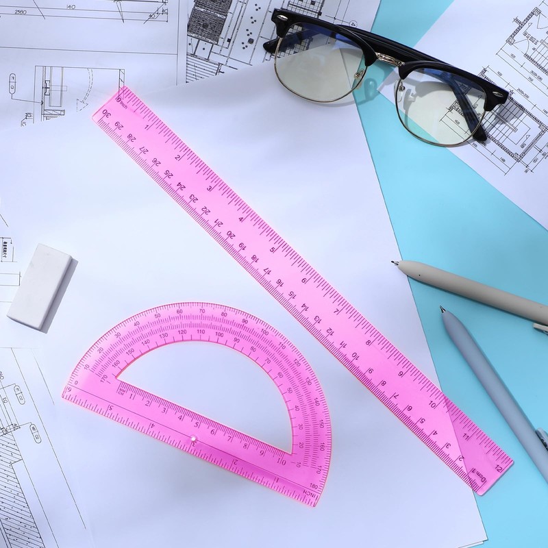 Zonon 2 Pack 12'' Plastic Ruler and 6'' Plastic Protractor