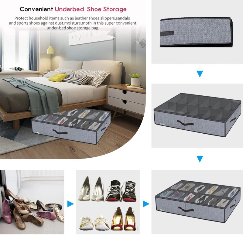 Onlyeasy Large Under Bed Shoe Organizer (12 Pairs x 2)