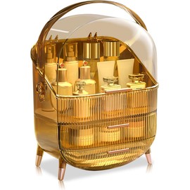 Ergocar Galatée Gran Capacidad Retro Elegante a Prueba de Polvo Organizador Maquillaje,Cajas Almacenamiento Maquillaje, Organizador joyería multifunción - Ámbar