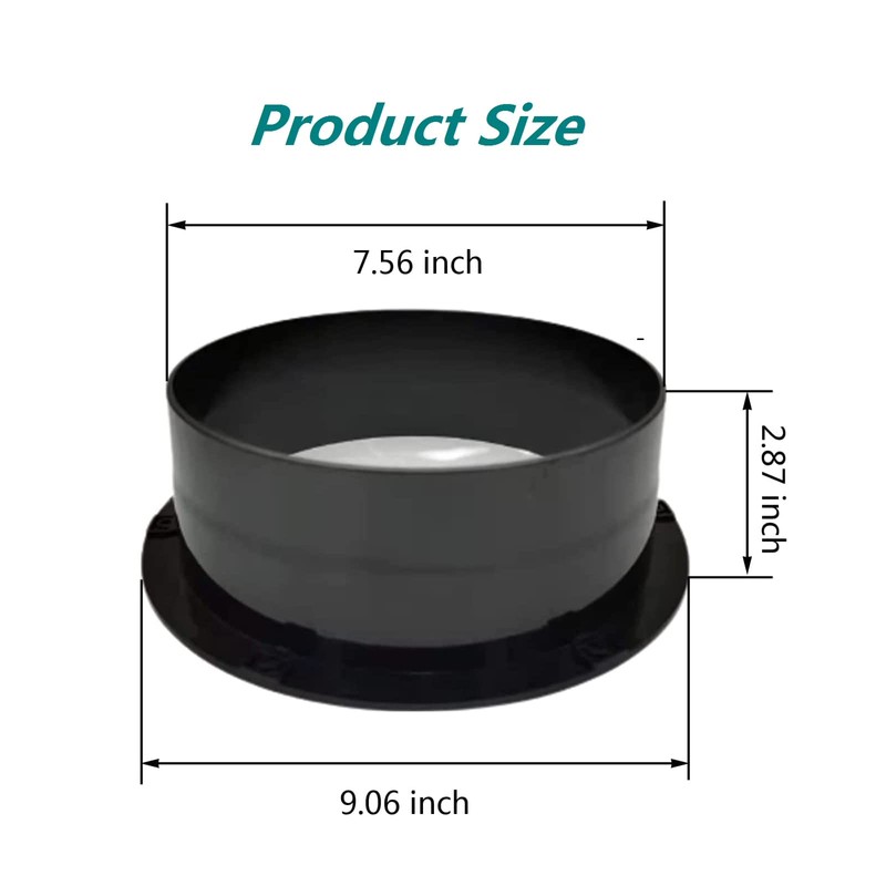 Duct Connector Flange 8"(7.56 Inch) Black Plastic Straight Dryer Vent