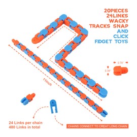20Pcs Fidget Wacky Tracks Toys Bulks Snap Fidgets Snake Click Toys Gifts for Kids Travel Birthday Goodie Bag Stuffers Classroom Prizes Sunday School Supplies Autism Stress Relief Adults