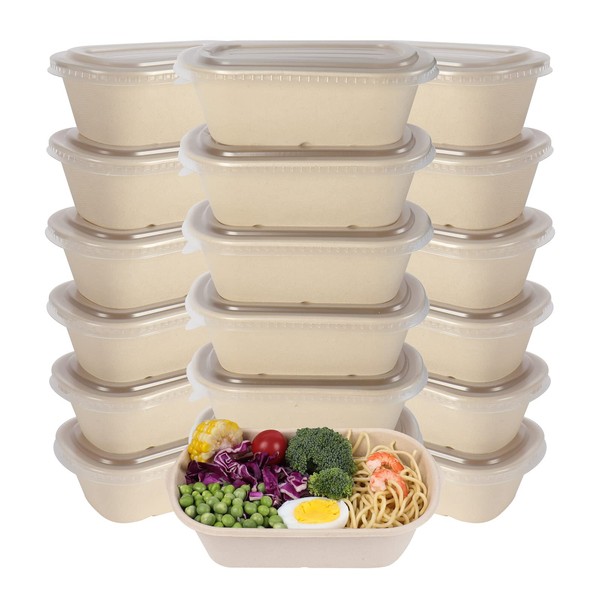 JAYEEY 32OZ Disposable bowls with lids, Sugarcane Fiber Paper Bowls take away food containers meal prep food storage deli container 50 PACK