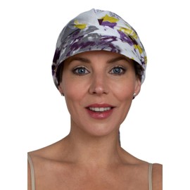 Deresina Headwear Scarf Visor Hat, Chemo Headwear for Summer, Full Headwear, Non-Slip, Double Layered Purple Splash