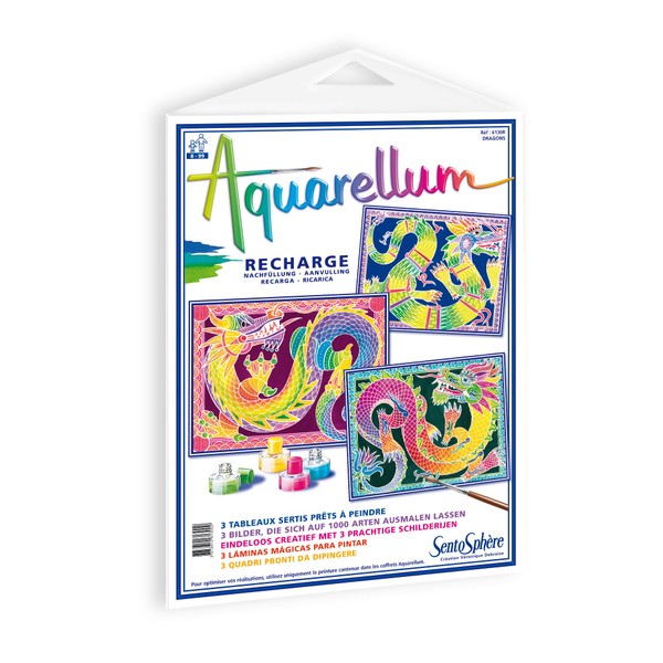 SentoSphère - AQUARELLUM REFILL - DRAGONS - Refill Aquarellum Cards - Paint Kit - Magic Watercolour Paint - From 8 years old - Made in France