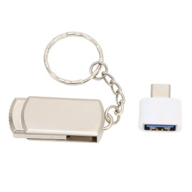 Key Chain Flash Drive USB3.0 Mobile Phone Computer Dual Purpose Portable Aluminum Alloy U Disk with TypeC Adapters(128G Silver)