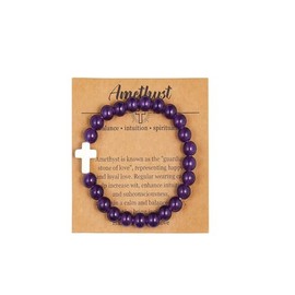COLORFUL BLING Natural Healing Stone Cross Beaded Crystal Strand Adjustable Dangling Bracelet With Meaningful Card Inspirational Religious Gifts for Women Jewelry Turquoise Relief Anxiety-Purple