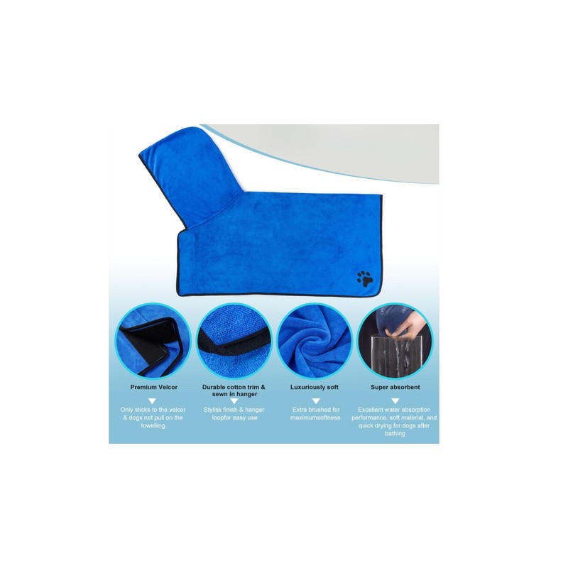 Premium Dog Bathrobe, Quick Dry Microfibre Pet Towel Coat, Ultra-Absorbent,
