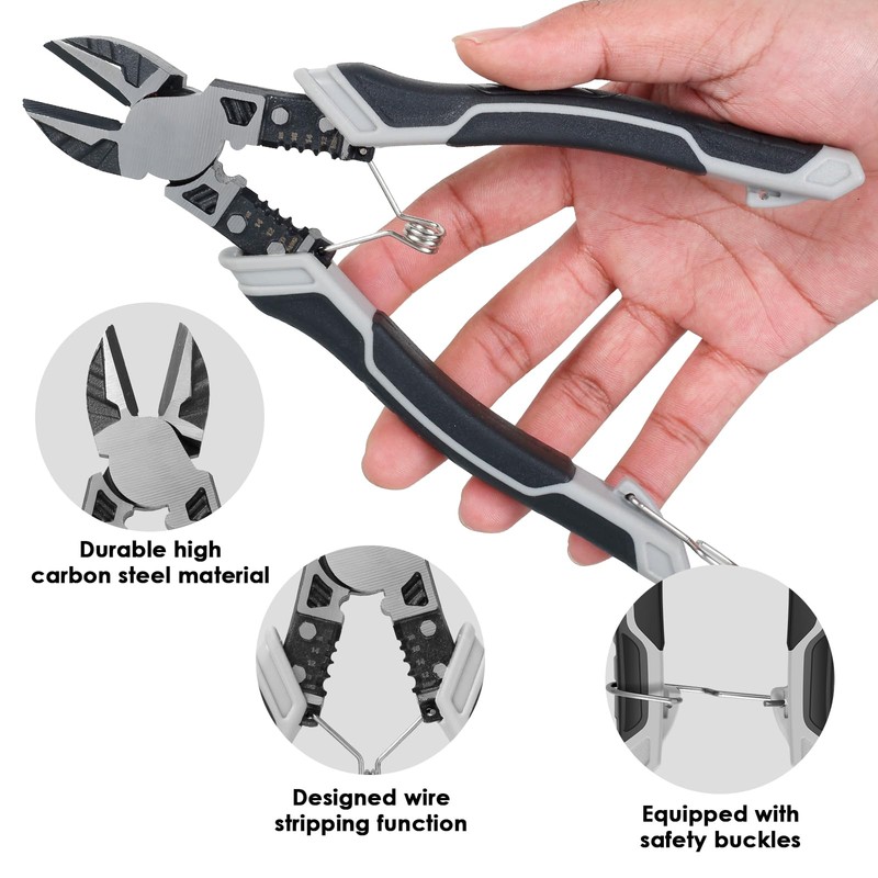 Diagonal Pliers 7.5inch Multifunctional Wire Cutting Plier Anti-Slip Wire Stripper
