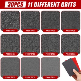 30 Stück Schleifschwämme, 180-3000Körnung,Flexibles Nass-Trocken-Schleifpapier, Handschleifblöcke,Schleifpads für Holz,Trockenbau,Metall,Farbe, Autokarosseriereparatur