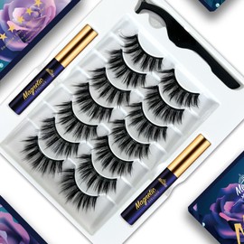 Menaka 3D Magnetic Eyelashes -Magnetic Lashes with Eyeliner Kit - Upgraded,Natural Look,Long Lasting,Reusable,With Applicator - 7 Pairs Easy to Apply (2 Tube of Liner)