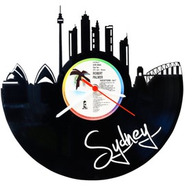 GRAVURZEILE Vinyl Record Clock - Skyline Sydney - Wall Clock Made of Cast Vinyl with City Skyline 30 cm - Upcycling Design Clock Wall Decoration Vintage Clock Wall Decoration Retro Clock - Made in