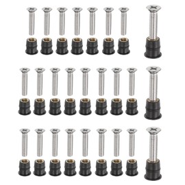 sourcing map 26 Pairs M6 Neoprene Well Nuts with Stainless Steel Screw, Rubber Well Nuts Kit Brass Copper Bolt, Universal Motorcycle Fasteners for Kayak Boat Windscreen