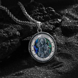 KATHLU St Anthony Medal Necklace for Wome Men Sterling Silver Saint Anthony Necklace with Abalone Shell Catholic Religious Jewelry Gifts