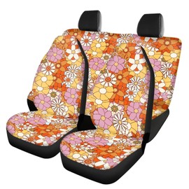 Xoenoiee Vibrant Hippie Floral Print Car Seat Cover Full Set, Pack of 4, Include Front and Rear Split Bench Seat Cover, Car Seat Cover, Universal Fit