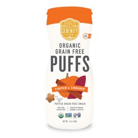 Serenity Kids 6+ Months Organic Baby Puffs - Veggie-Packed Baby Snacks - Pumpkin & Cinnamon Toddler Puffs - Grain-Free Snacks for Kids - 1.5 Oz, Pack of 1