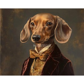 Victorian Dachshund in a velvet jacket oil Painting 8x10 Print