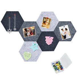 Vuzvuv 6 Pcs Hexagon Bulletin Board with 50 Pushpins & Sticky Note Adhesive Cork Board for Wall，Felt Pin Board for School，Office Decor（Gray）