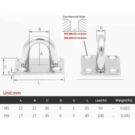 ZOYUBS Pad Eye Plate Square Pad Eye Square Eye Plate Stainless Loop Matching Screws Wall-Mounted Pad Eye for Ceiling Hanging 304 Stainless Steel Stainless Steel Loop Hook Eye Durable Wall/Ceiling Mount Hook Ceiling Hook U-Shaped Fixed Hardware Hardware C
